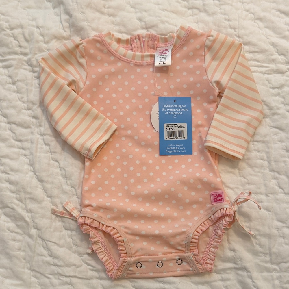 Ruffle Butts Peach and White Polka Dot Bodysuit